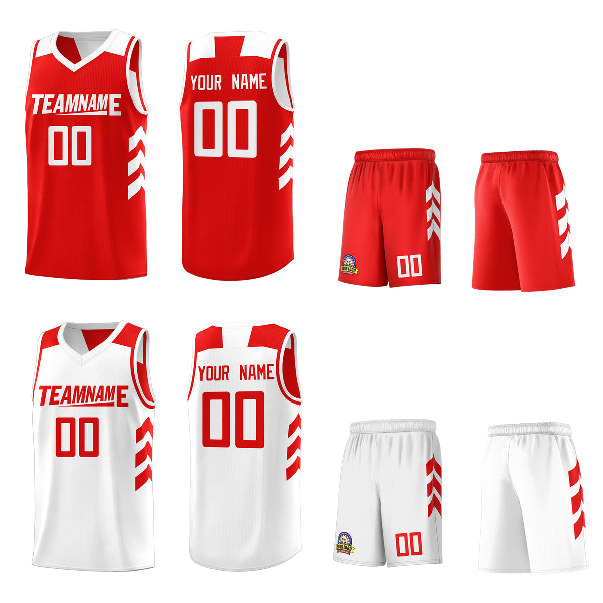 Custom Red White Reversible Double Side Tops Basketball Jersey
