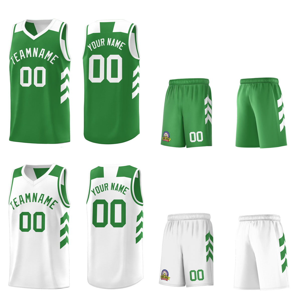 Custom Green White Reversible Double Side Tops Basketball Jersey