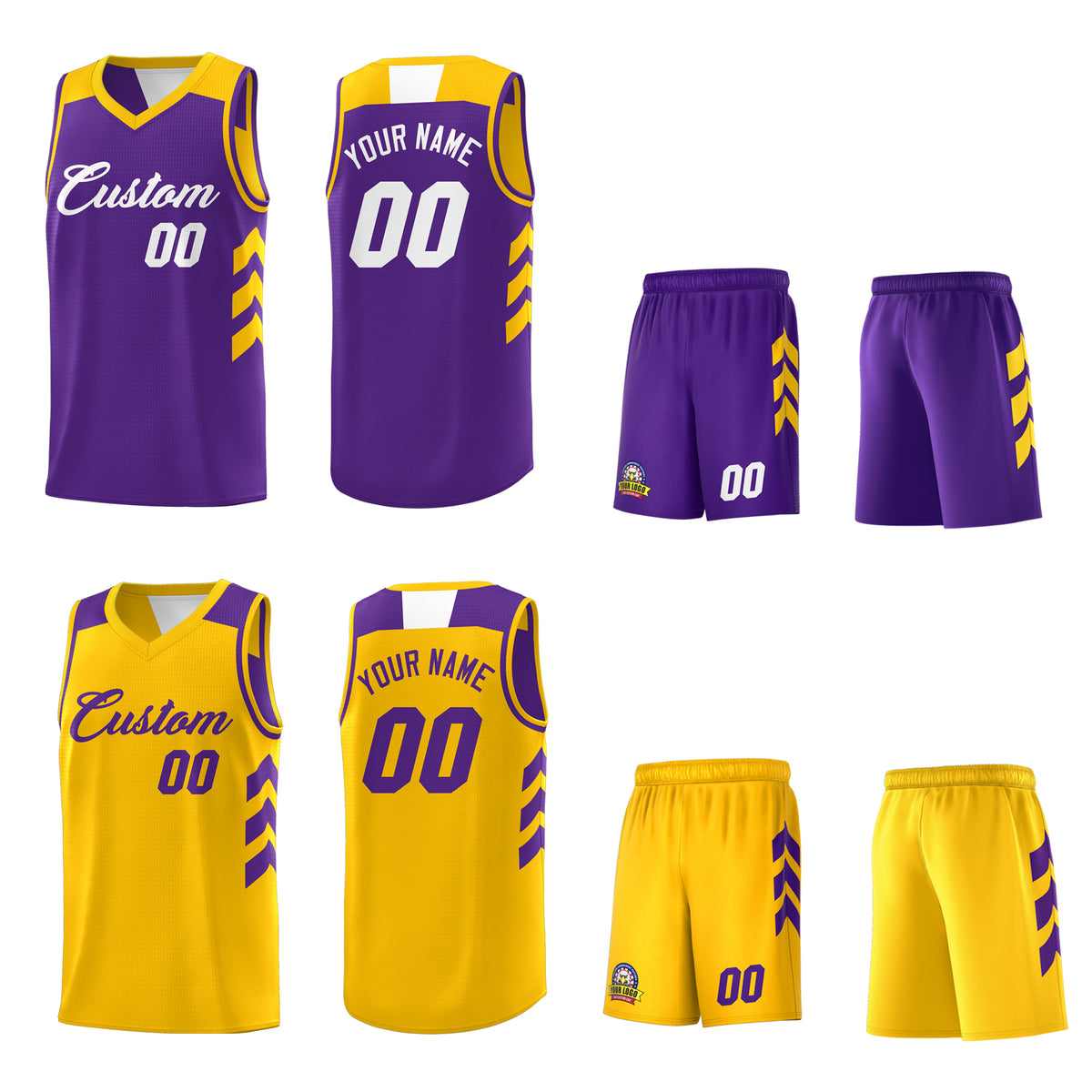 Custom Purple Yellow Reversible Double Side Tops Basketball Jersey