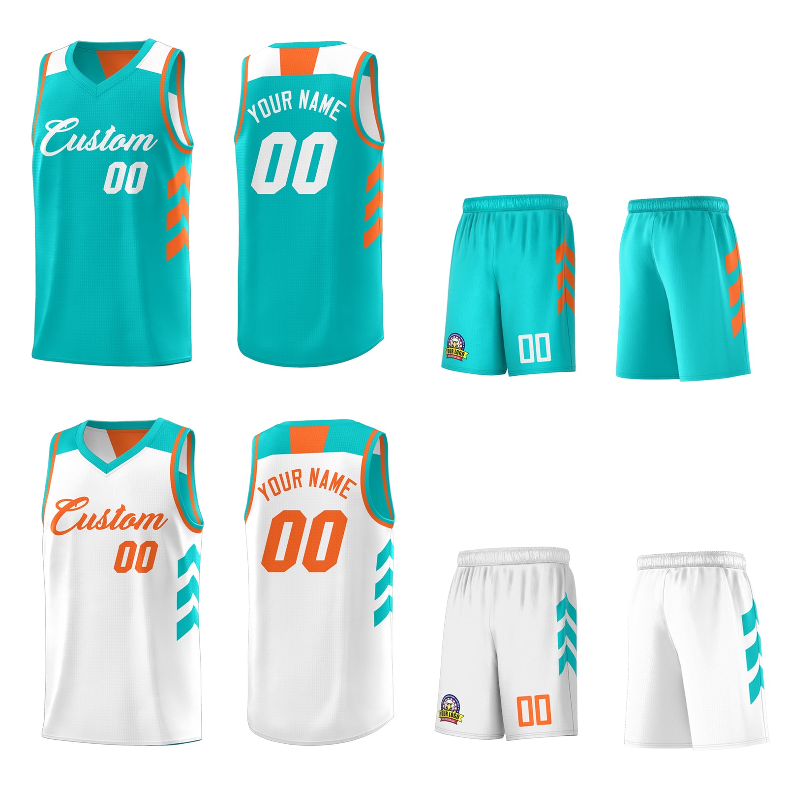 Custom Aqua White Reversible Double Side Tops Basketball Jersey