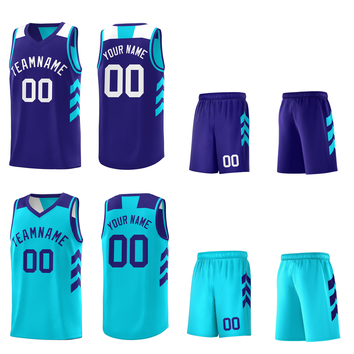 Custom Royal Aqua Reversible Double Side Tops Basketball Jersey