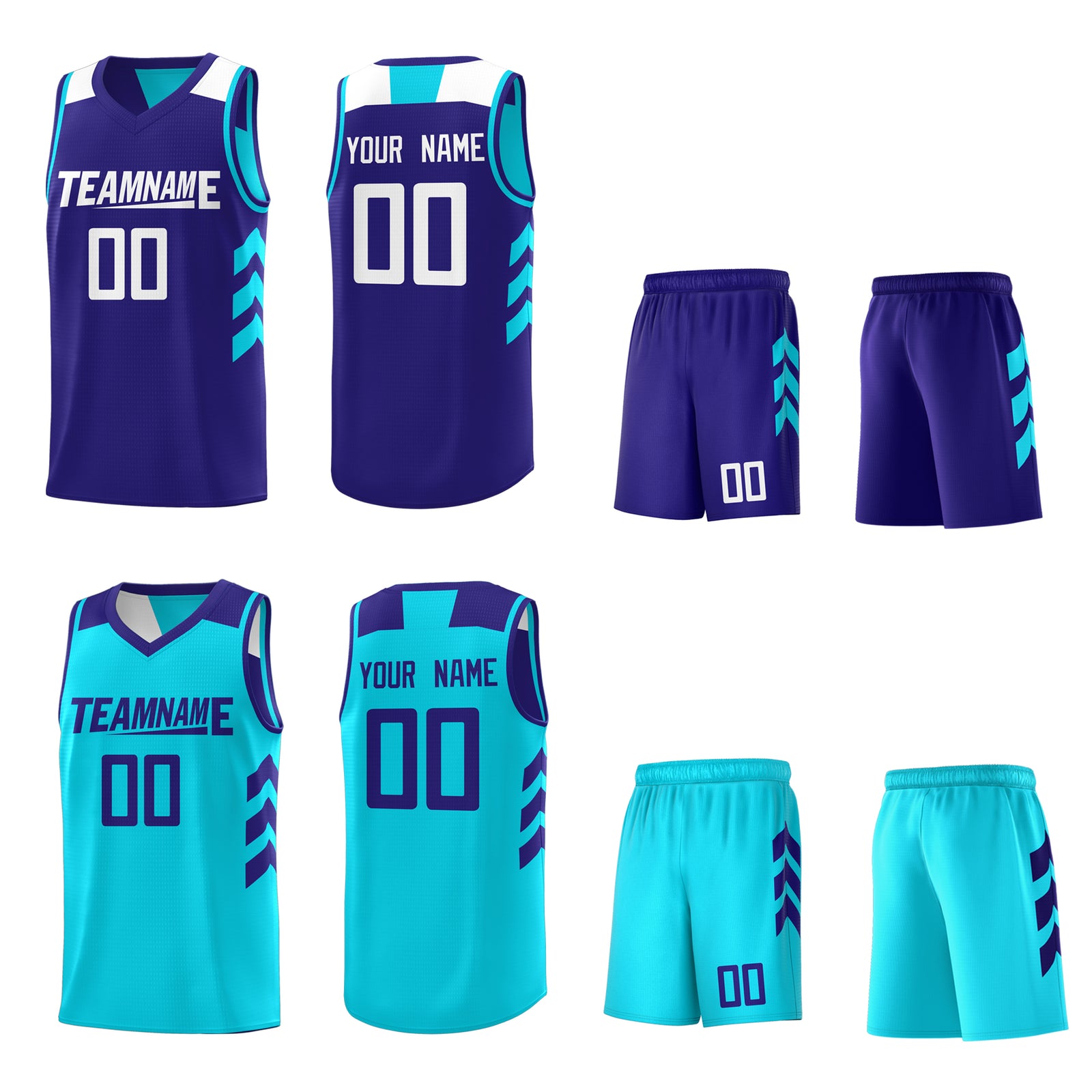 Custom Royal Aqua Reversible Double Side Tops Basketball Jersey