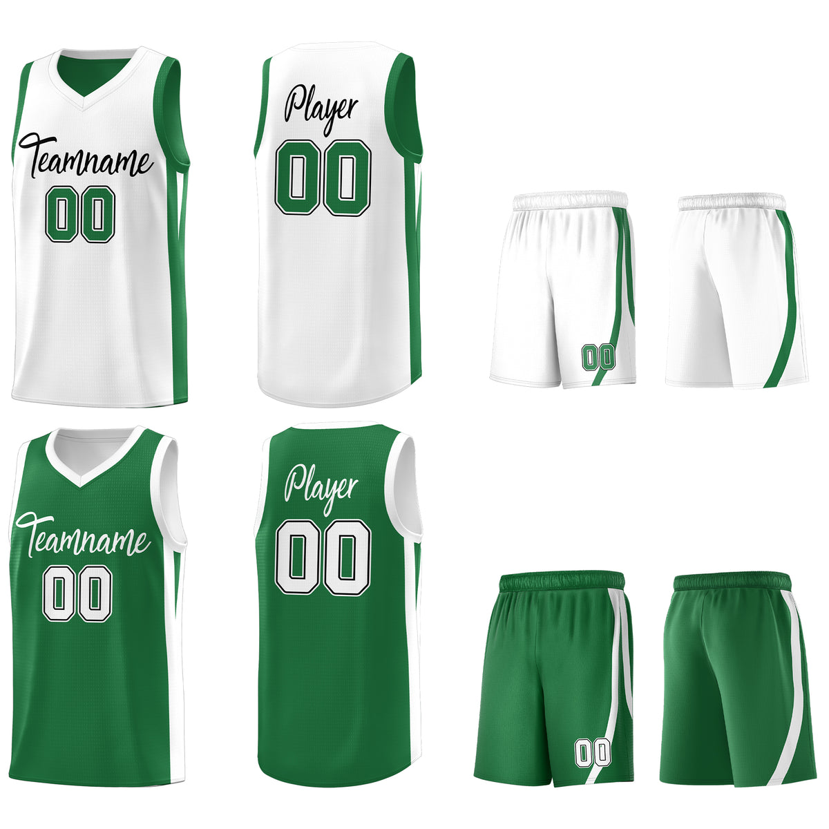 Custom Green White Double Side Tops Basketball Jersey