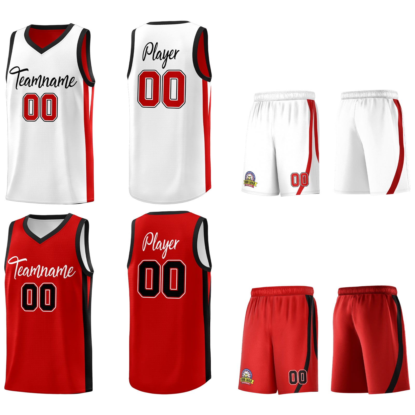 Custom Red White Double Side Tops Basketball Jersey