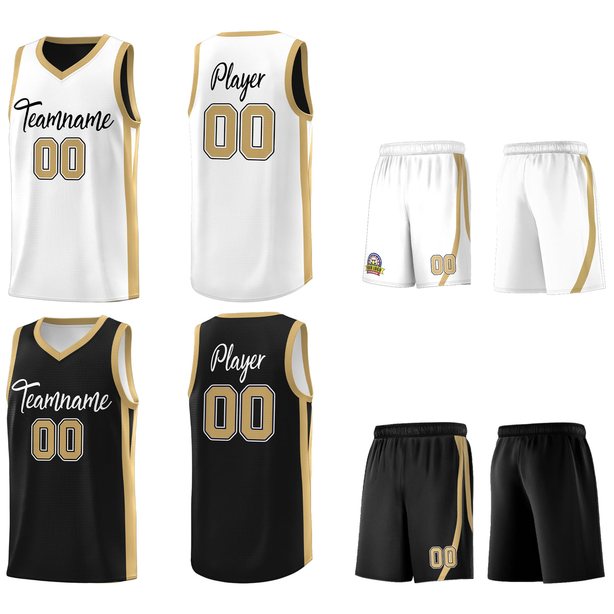 Custom Black White-Yellow Double Side Tops Basketball Jersey
