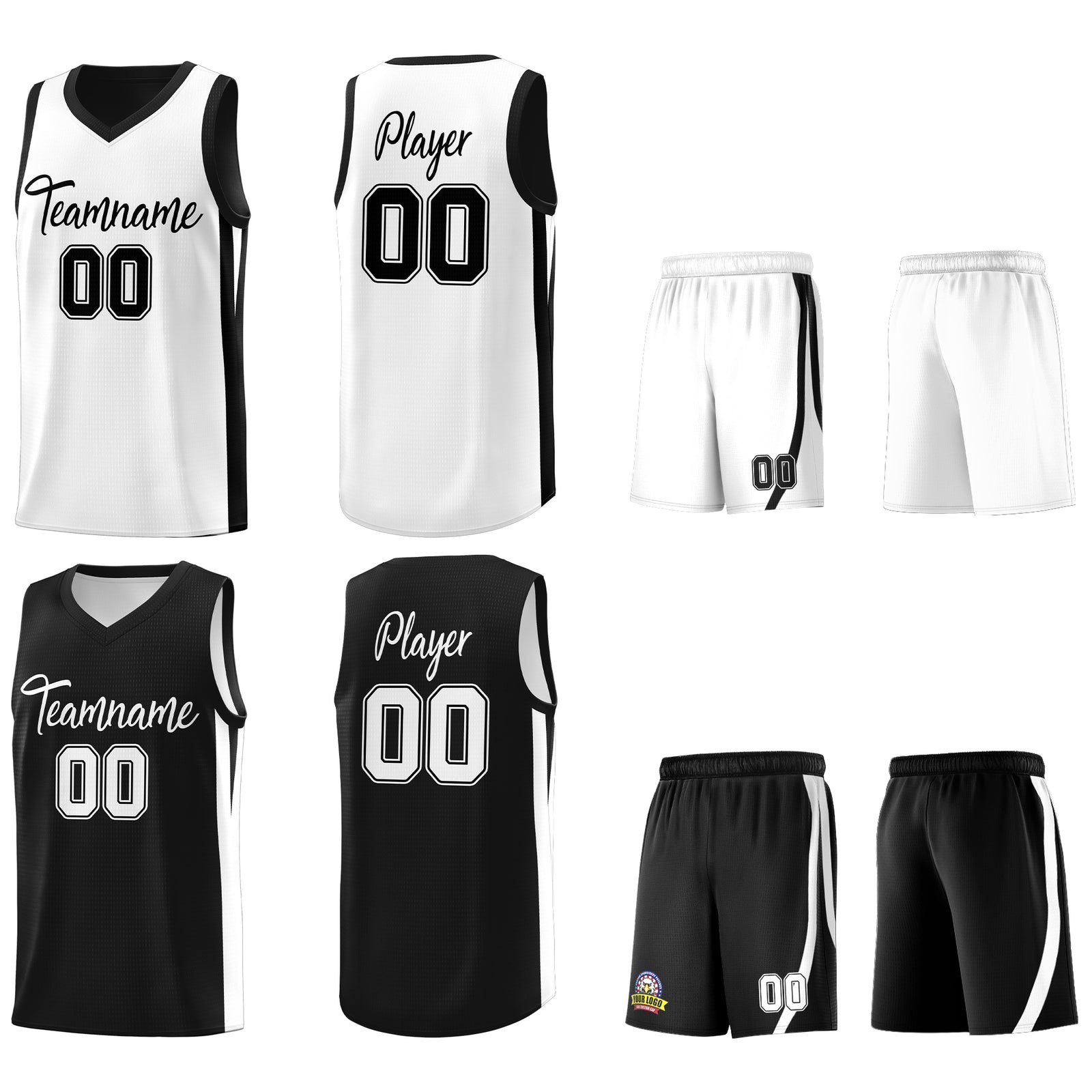 Custom Black White Double Side Tops Basketball Jersey