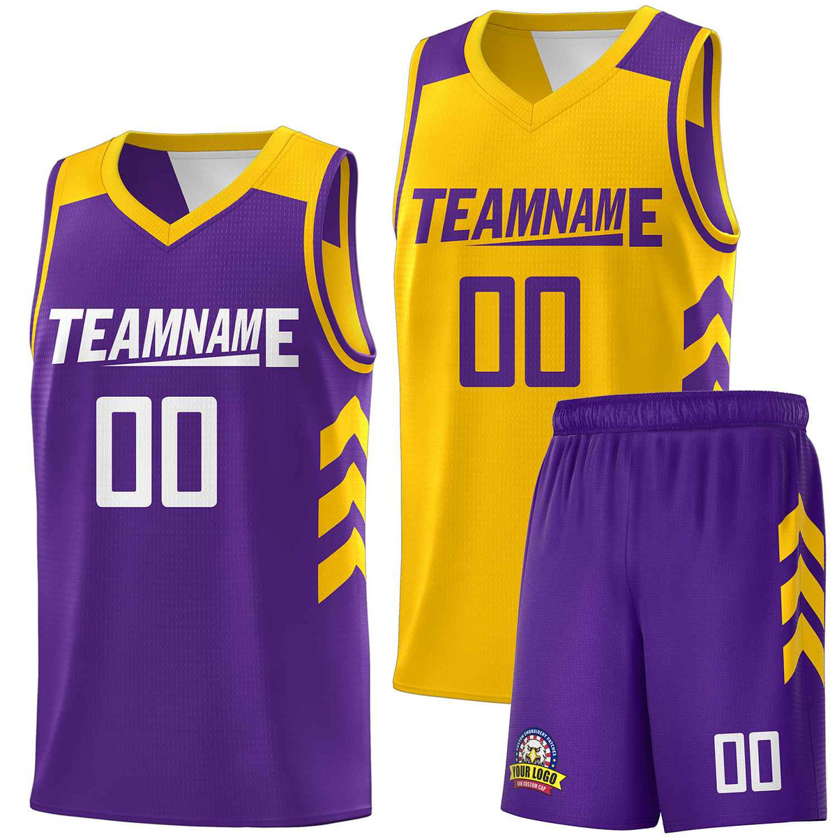 Custom Purple Yellow-White Double Side Sets Men Basketball Jersey