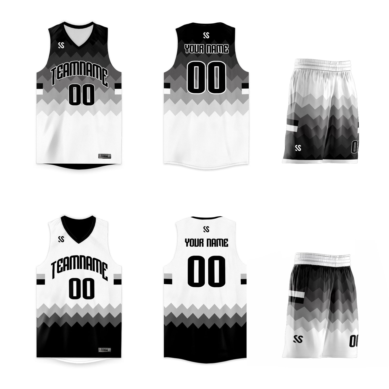 Custom Black White-Gray Double Side Sets Sportswear Basketball Jersey