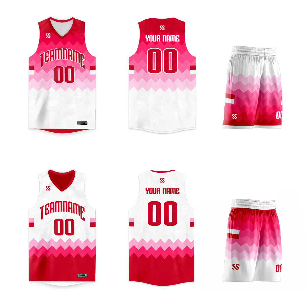 Custom Pink White Double Side Sets Sports Basketball Jersey