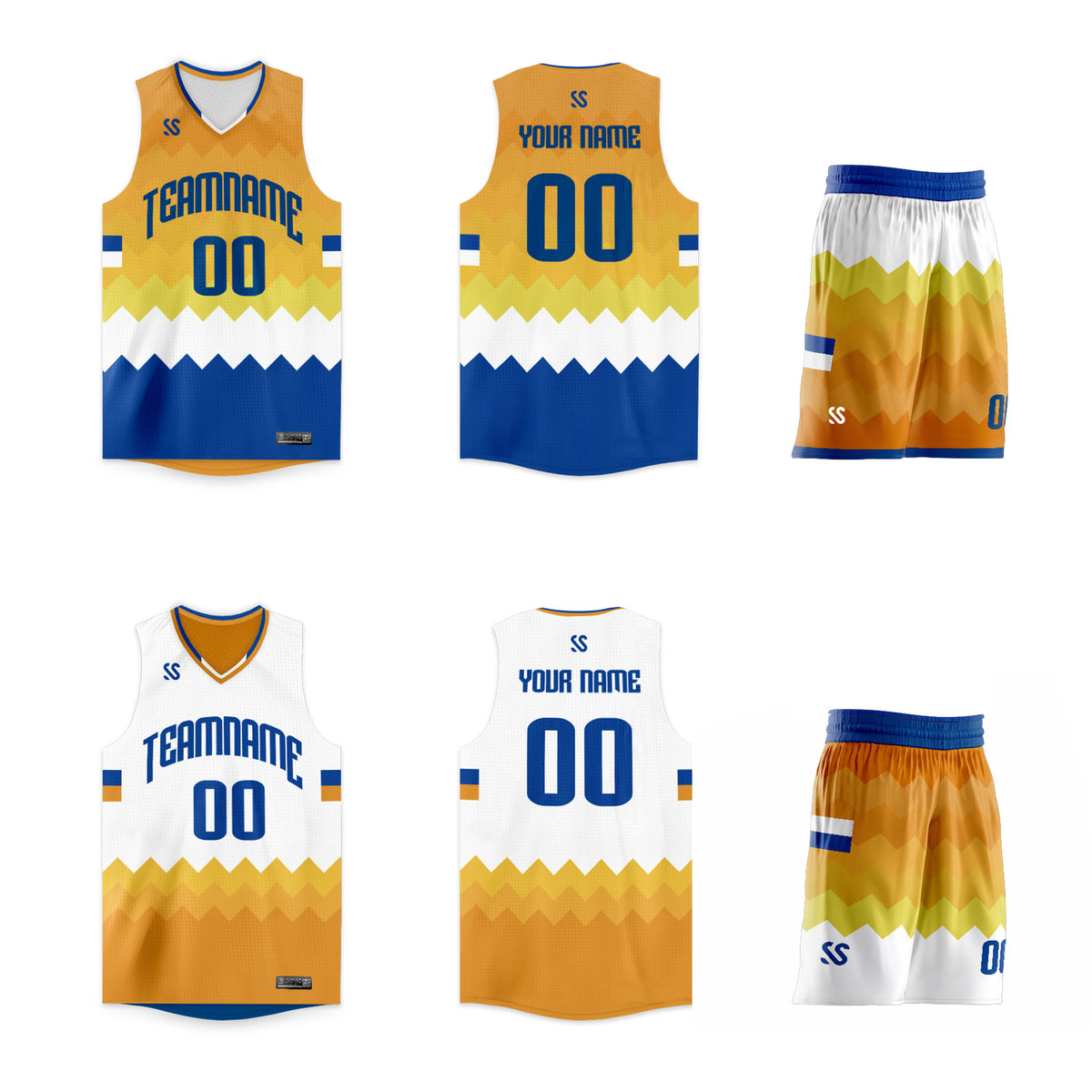 Custom Yellow White-Navy Double Side Sets Sportswear Basketball Jersey