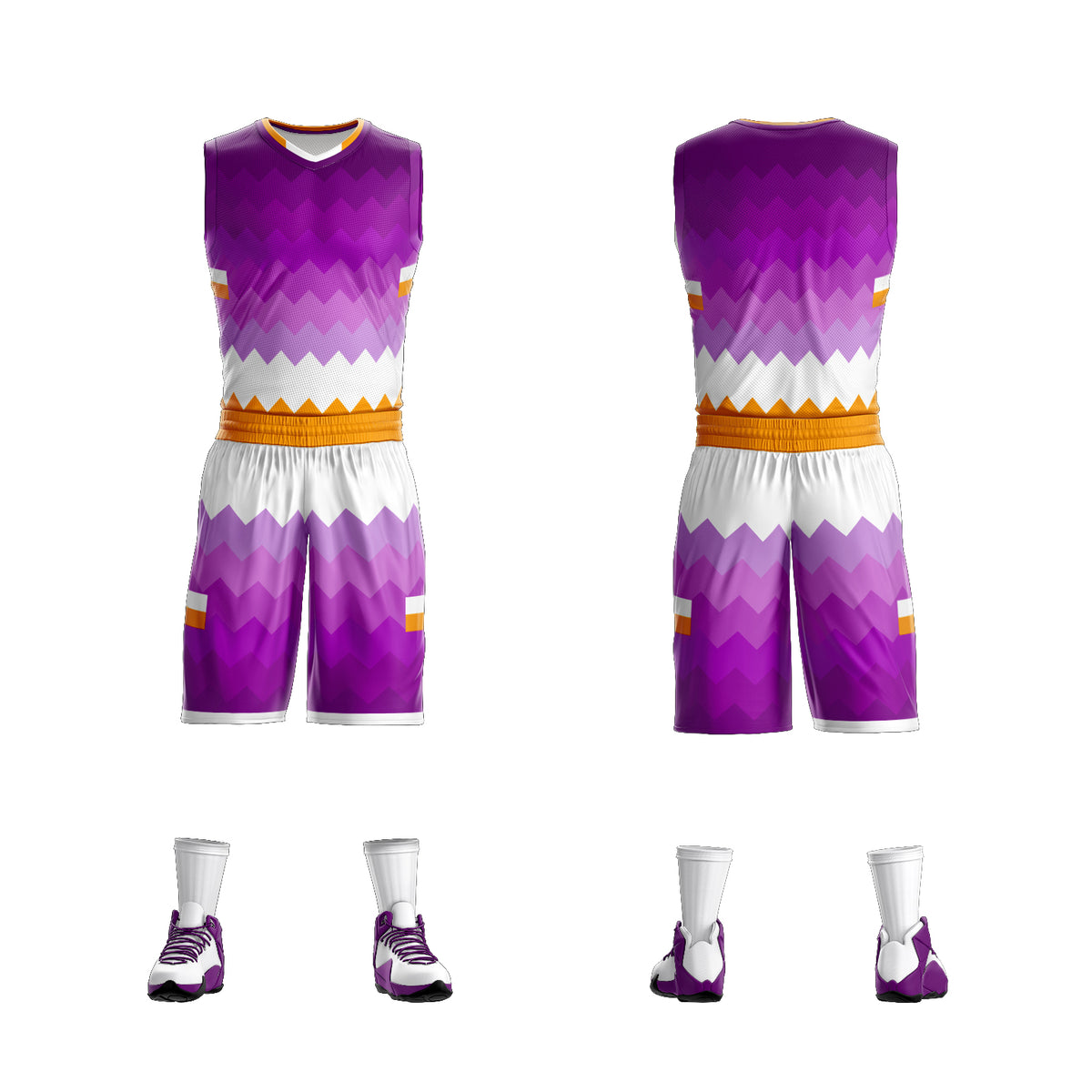 Custom Purple Yellow-White Double Side Sets Sportswear Basketball Jersey