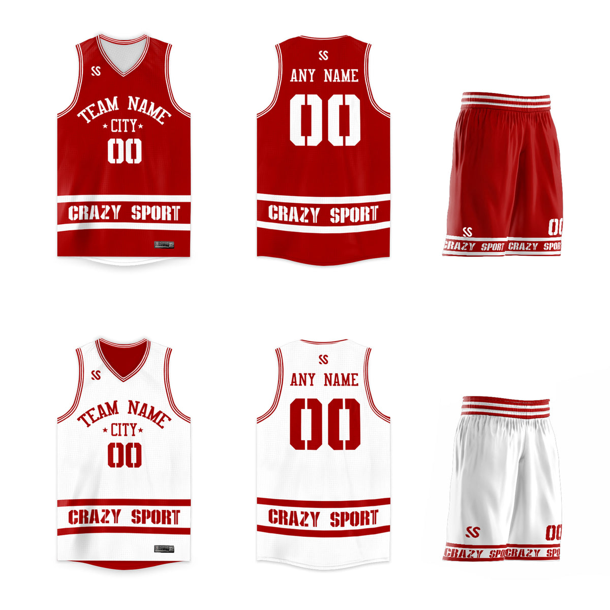 Custom Red White Double Side Sets Sports Basketball Jersey