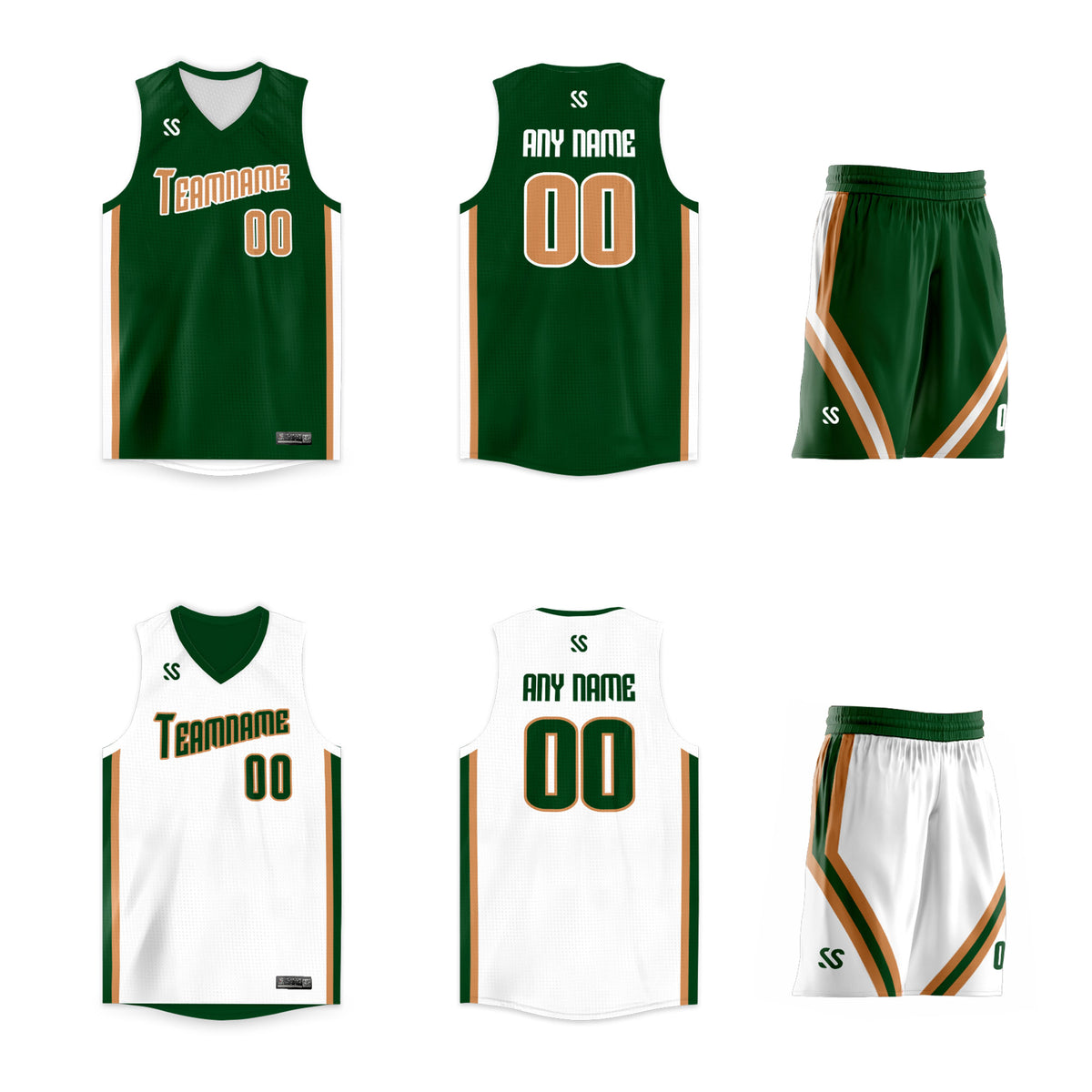 Custom Green White Double Side Sets Design Sportswear Basketball Jersey
