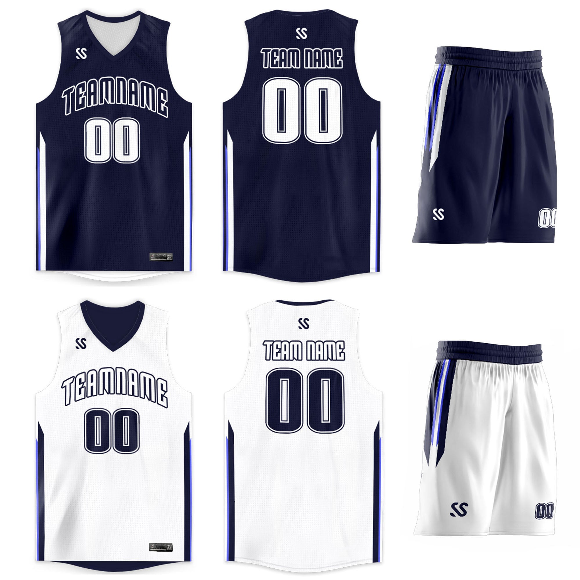 Custom Navy White Double Side Sets Design Sportswear Basketball Jersey