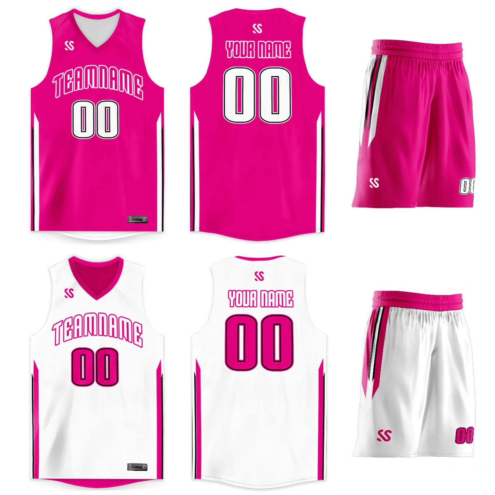 Custom Pink White Double Side Sets Tracksuit Basketball Jersey