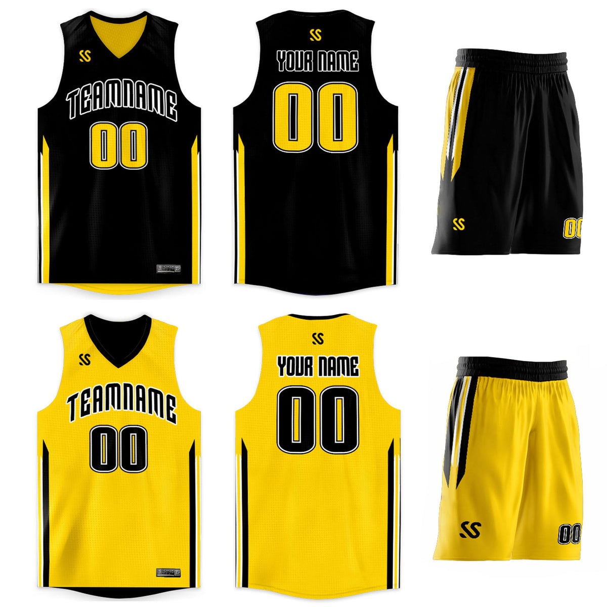 Custom Black Yellow Double Side Sets Design Sportswear Basketball Jersey