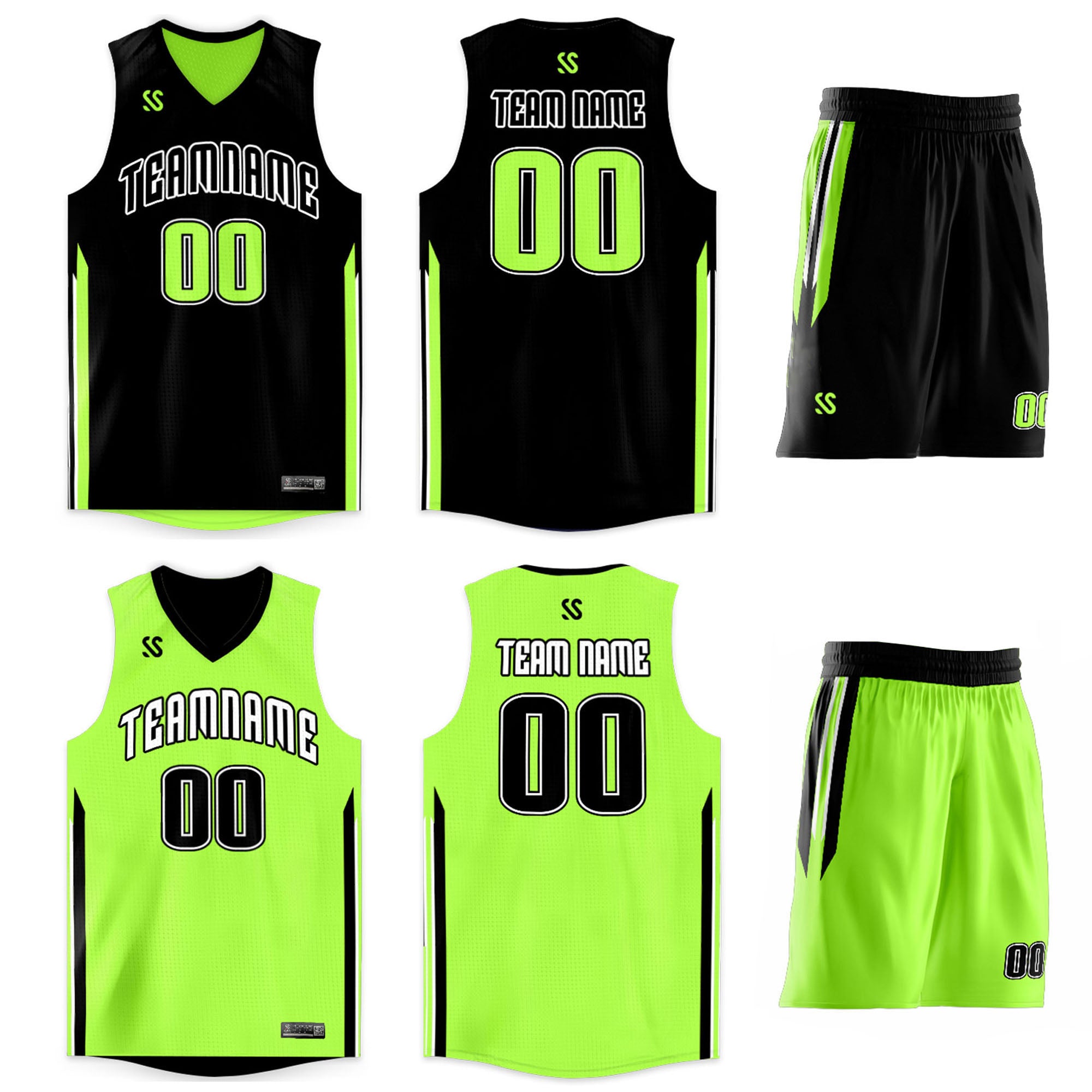Custom Black Neon Green Double Side Sets Design Sportswear Basketball Jersey