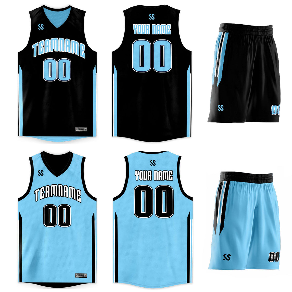 Custom Black Blue Double Side Sets Design Sportswear Basketball Jersey