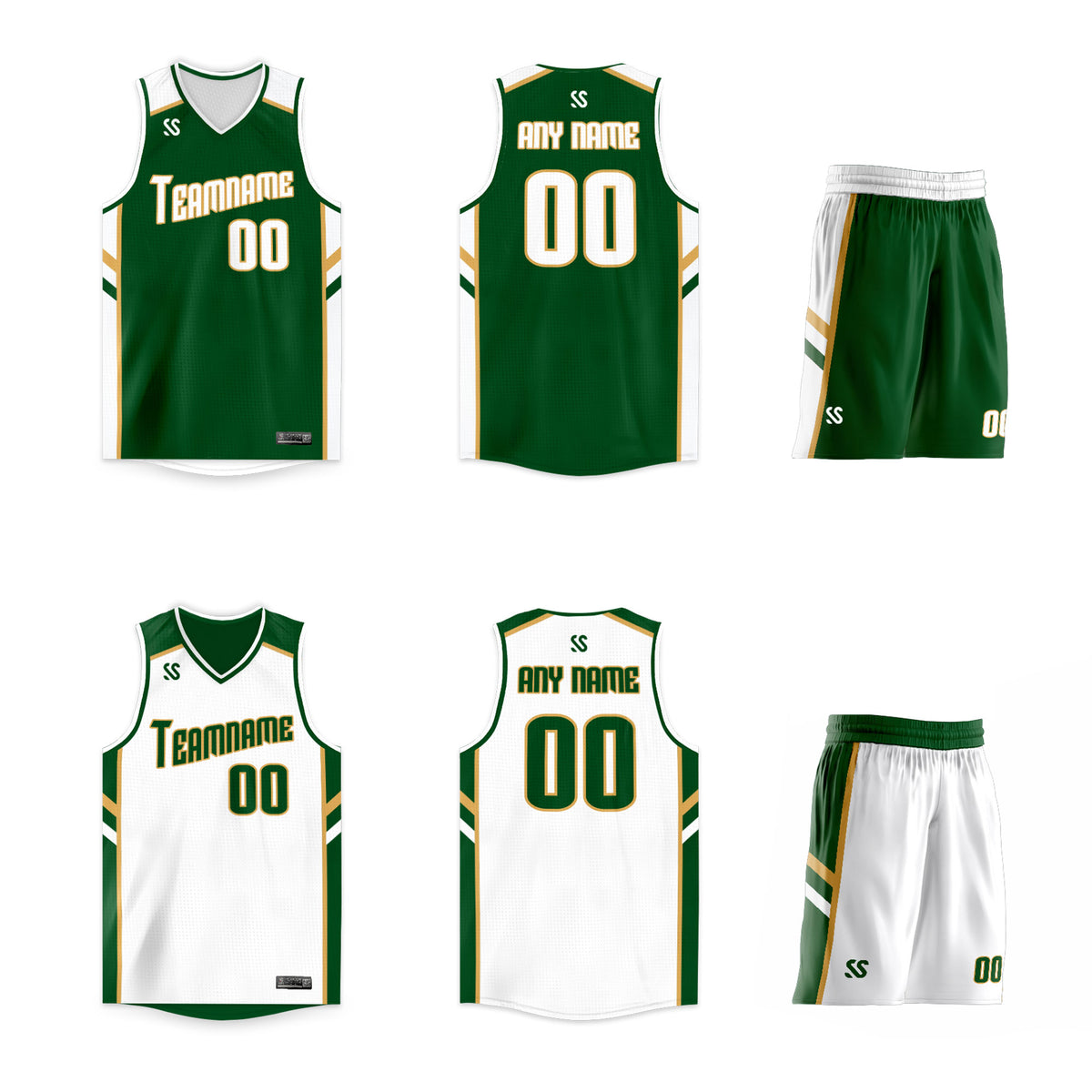 Custom Green White Double Side Sets Training Basketball Jersey