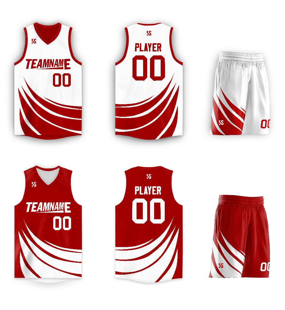Custom Red White Double Side Sets Design Sportswear Basketball Jersey