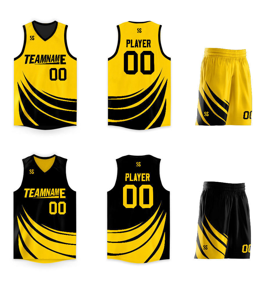 Custom Black Yellow Double Side Sets Design Sportswear Basketball Jersey