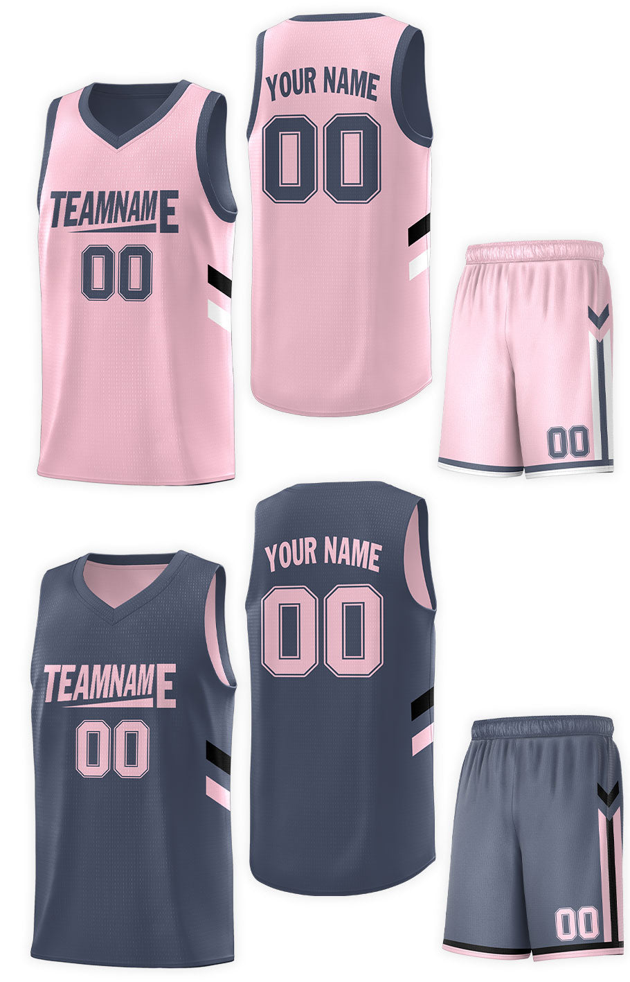 Custom Dark Gray Pink Double Side Sets Design Sportswear Basketball Jersey