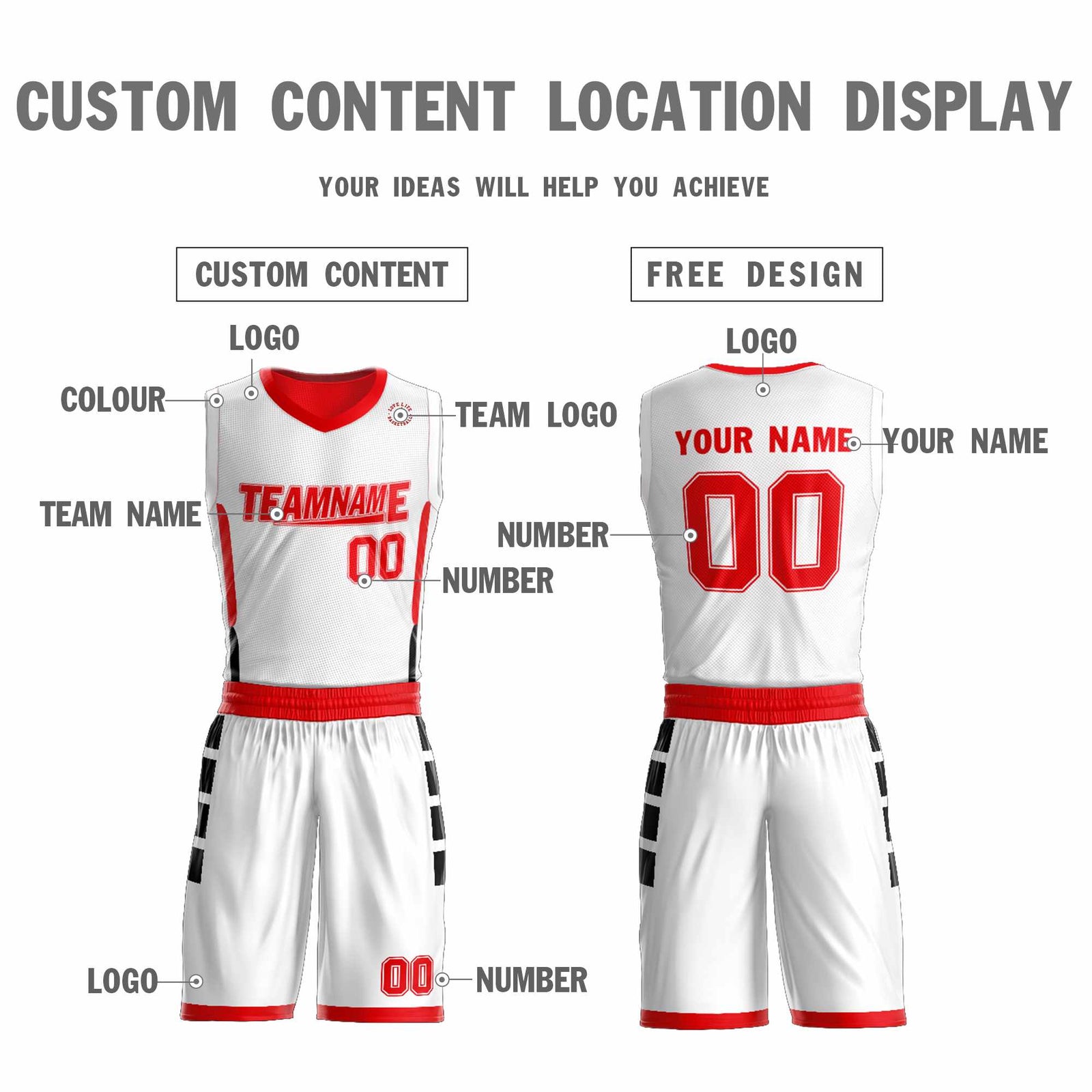 Custom White Red Double Side Sets Design Sportswear Basketball Jersey