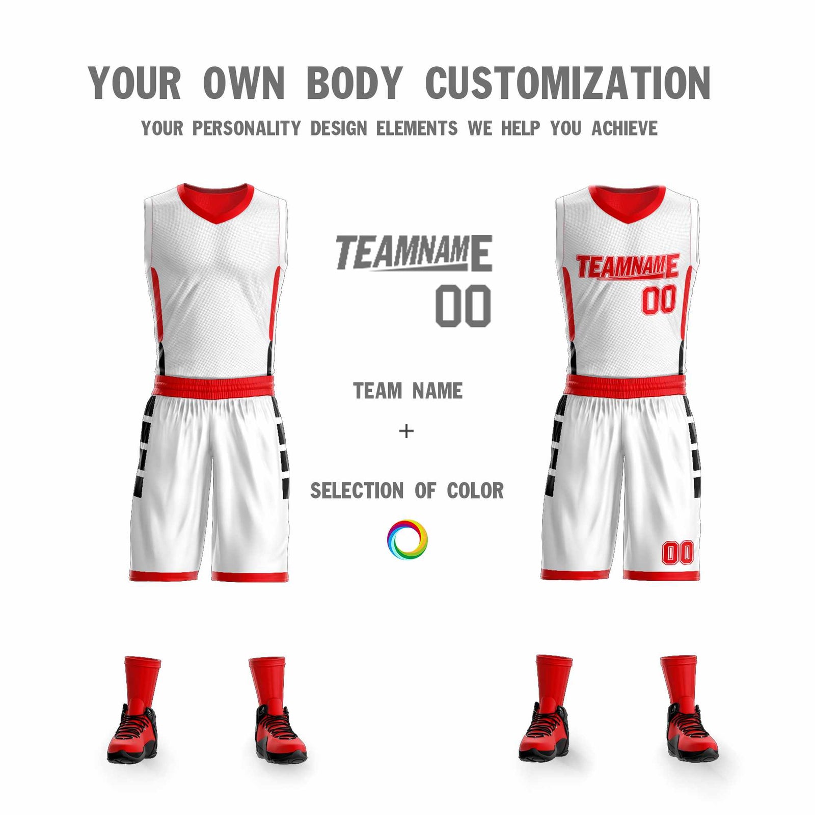 Custom White Red Double Side Sets Design Sportswear Basketball Jersey