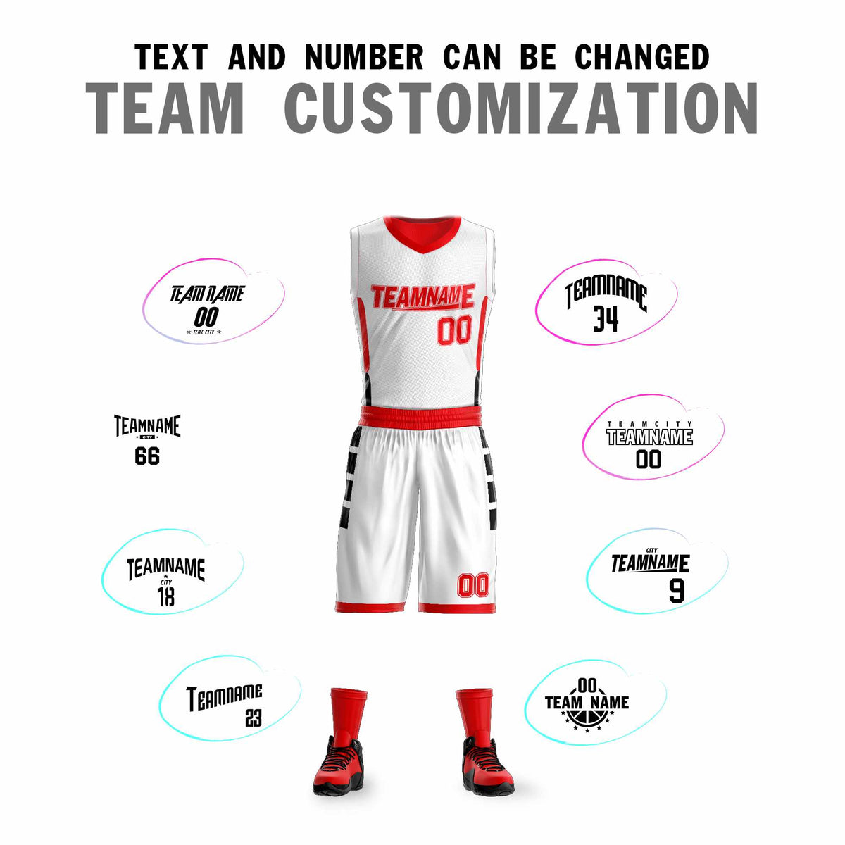 Custom White Red Double Side Sets Design Sportswear Basketball Jersey