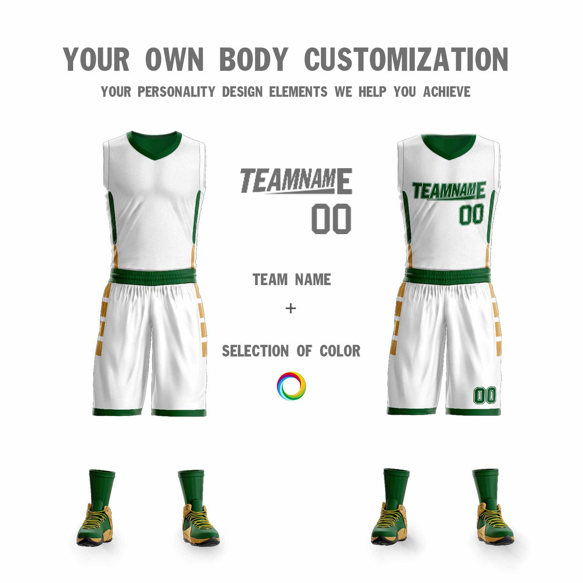 Custom White Green Double Side Sets Design Sportswear Basketball Jersey