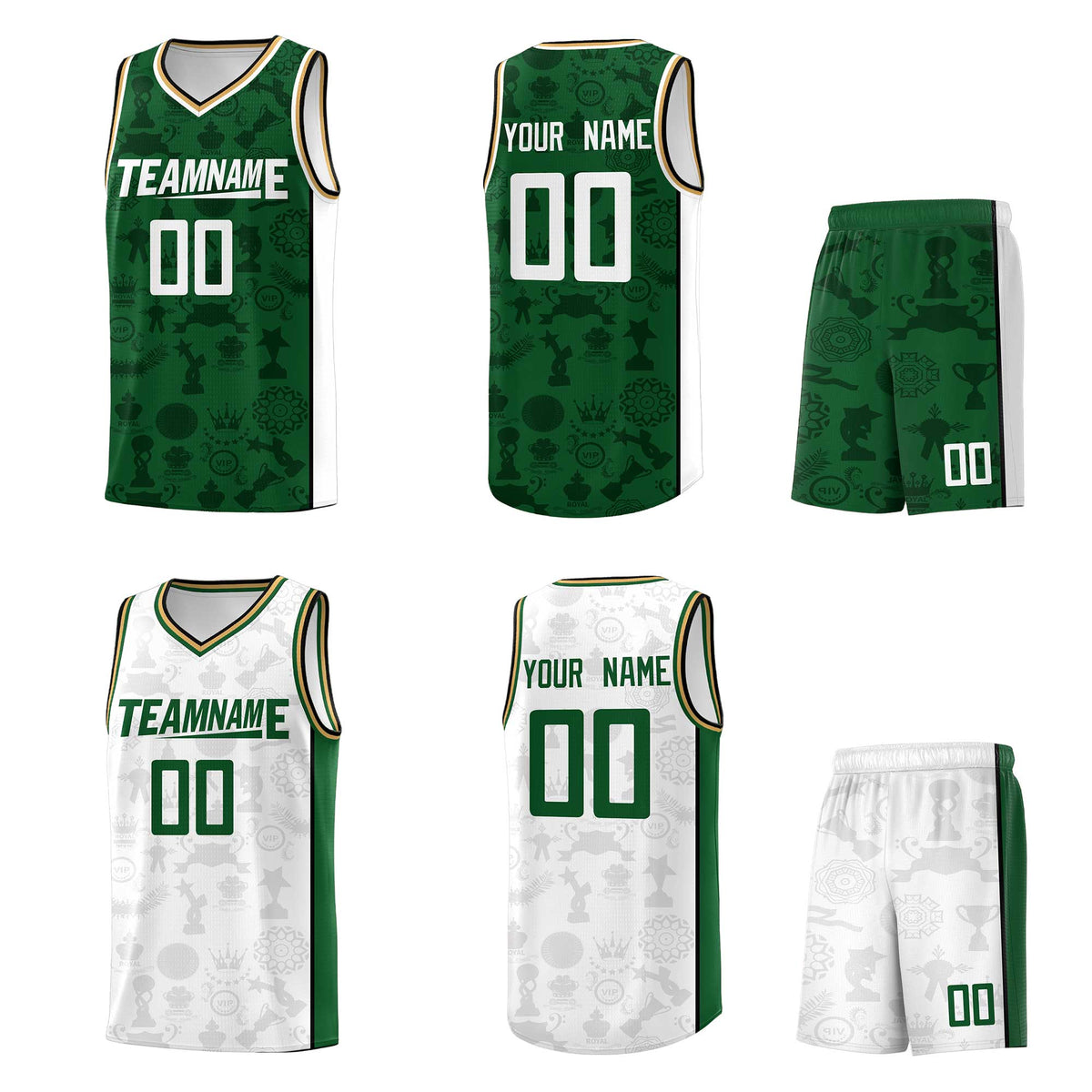 Custom Green White-Yellow Double Side Sets Basketball Jersey