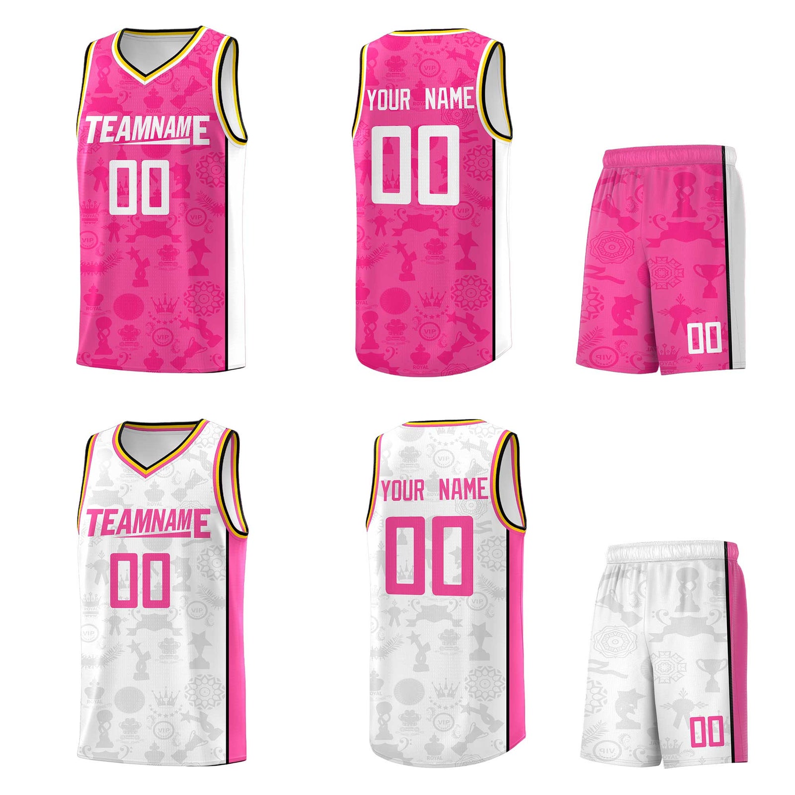 Custom Pink White Double Side Sets Basketball Jersey