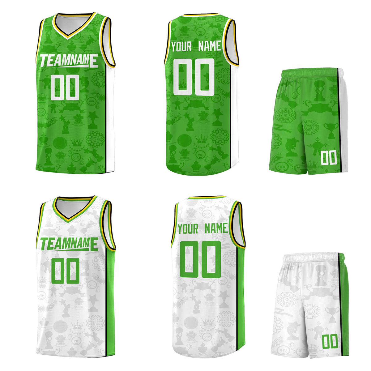 Custom Light Green White Double Side Sets Basketball Jersey