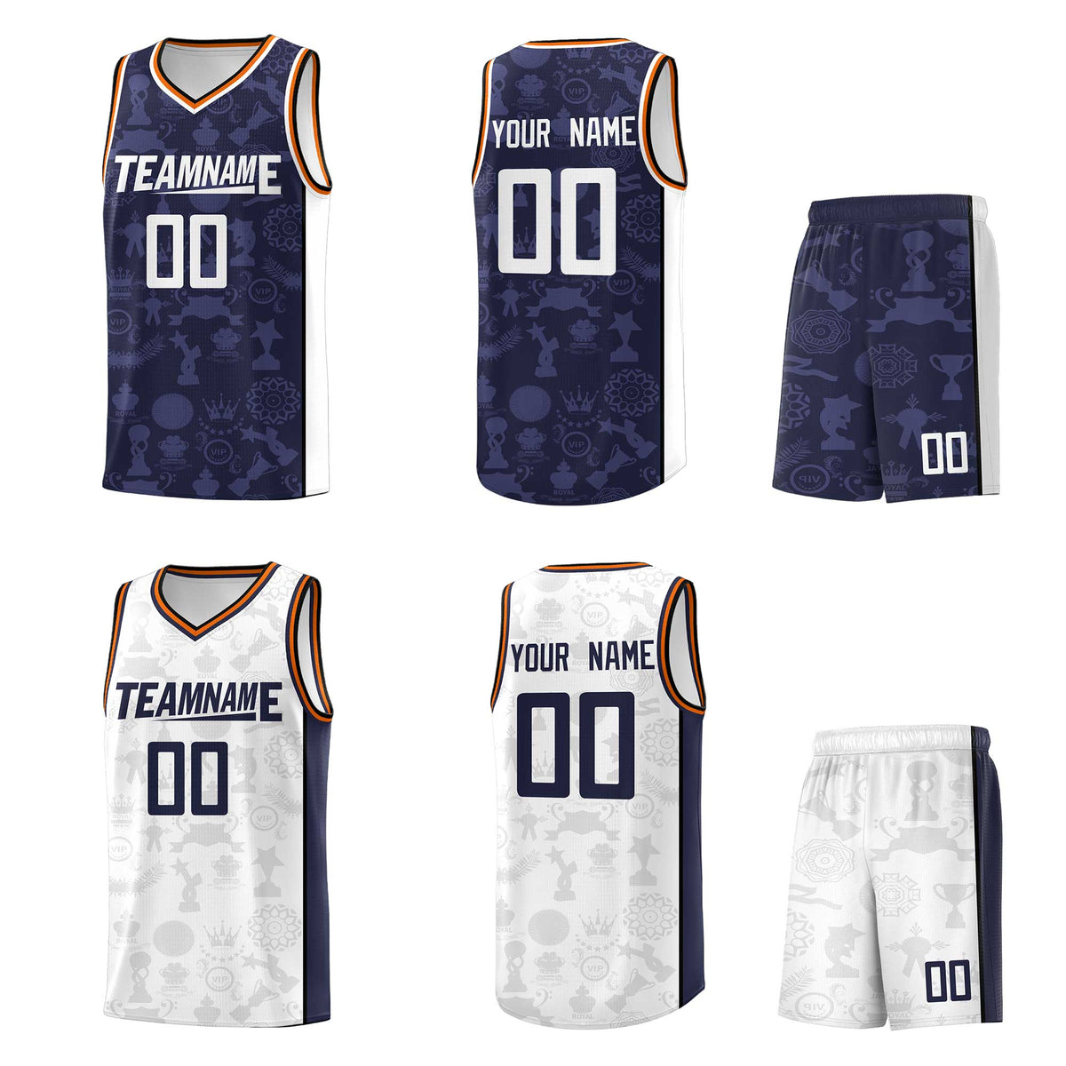 Custom Navy White Double Side Sets Basketball Jersey