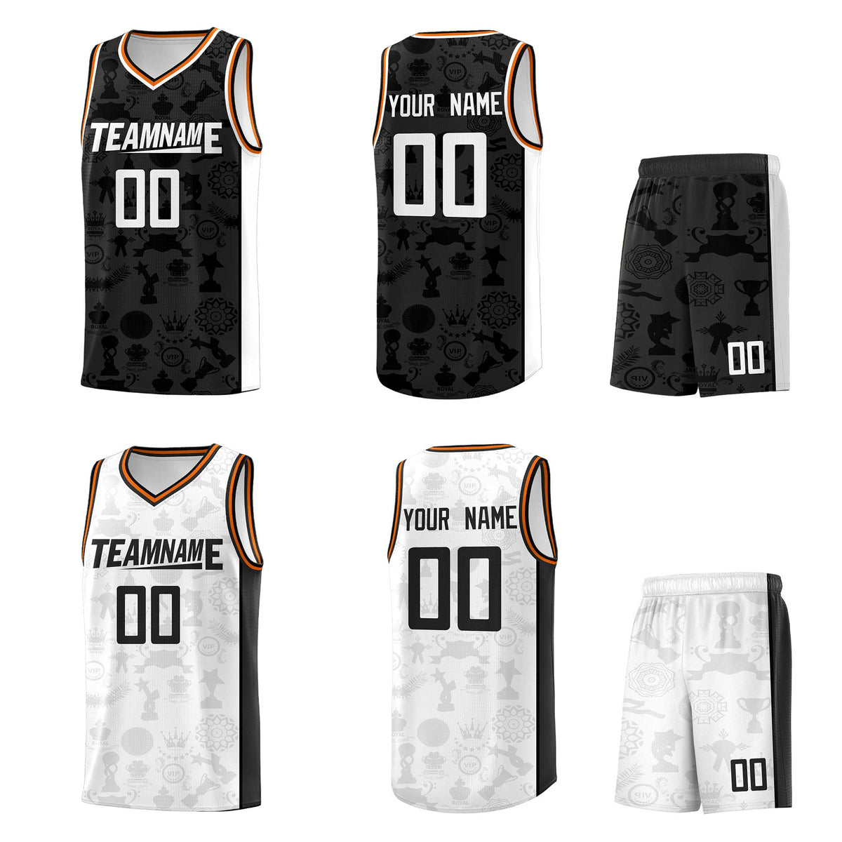 Custom Black White Double Side Sets Basketball Jersey