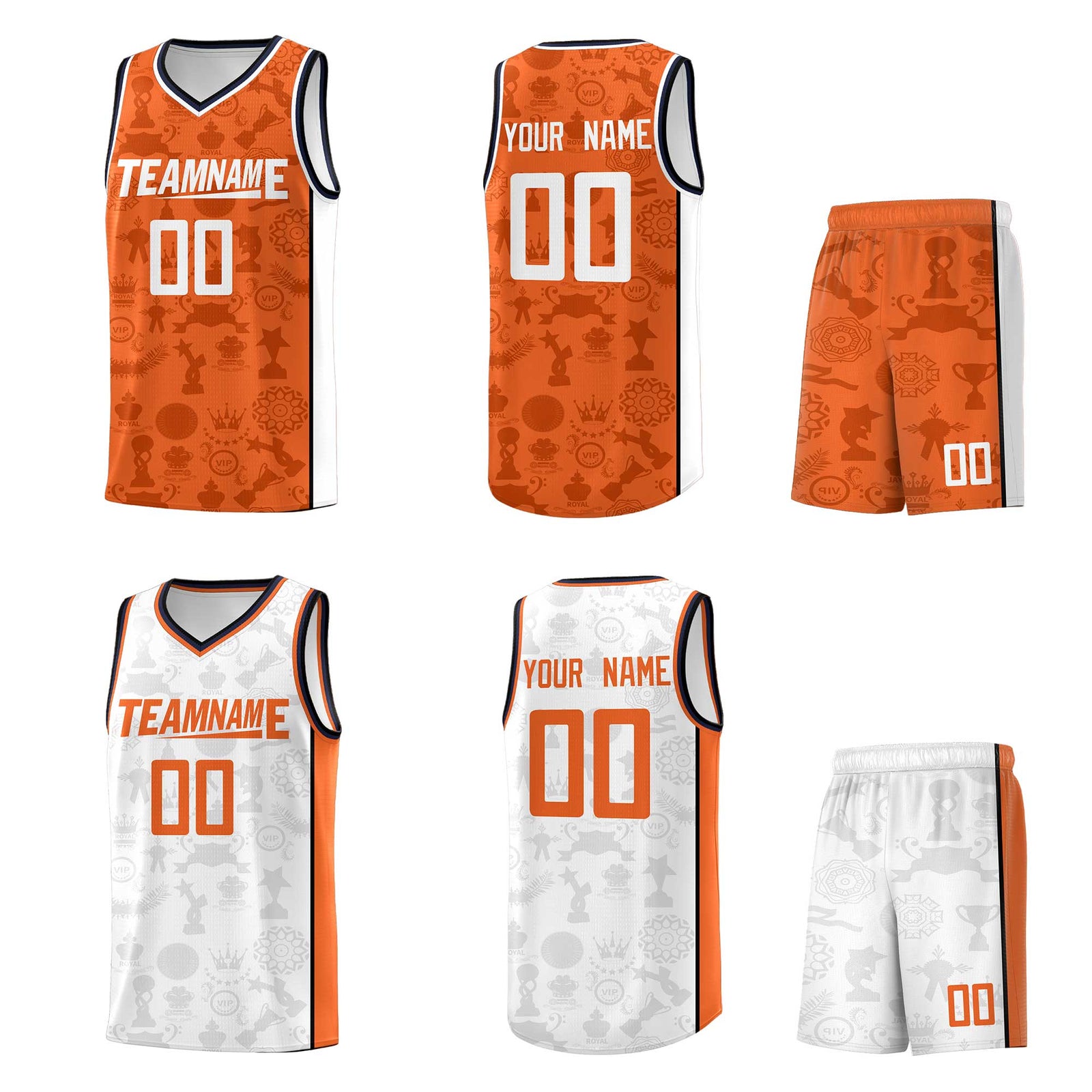 Custom Orange White Double Side Sets Basketball Jersey