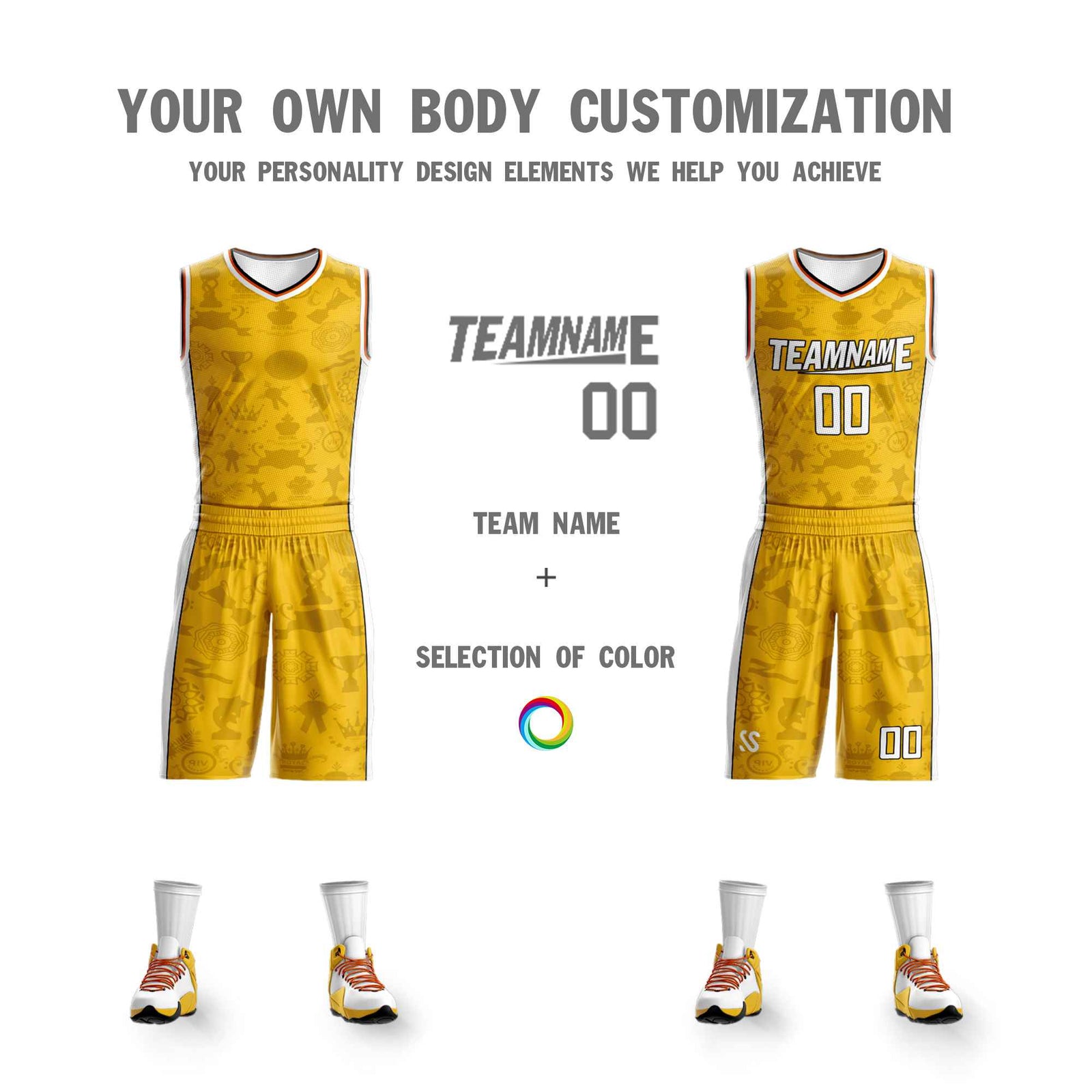 Custom Yellow White Double Side Sets Basketball Jersey