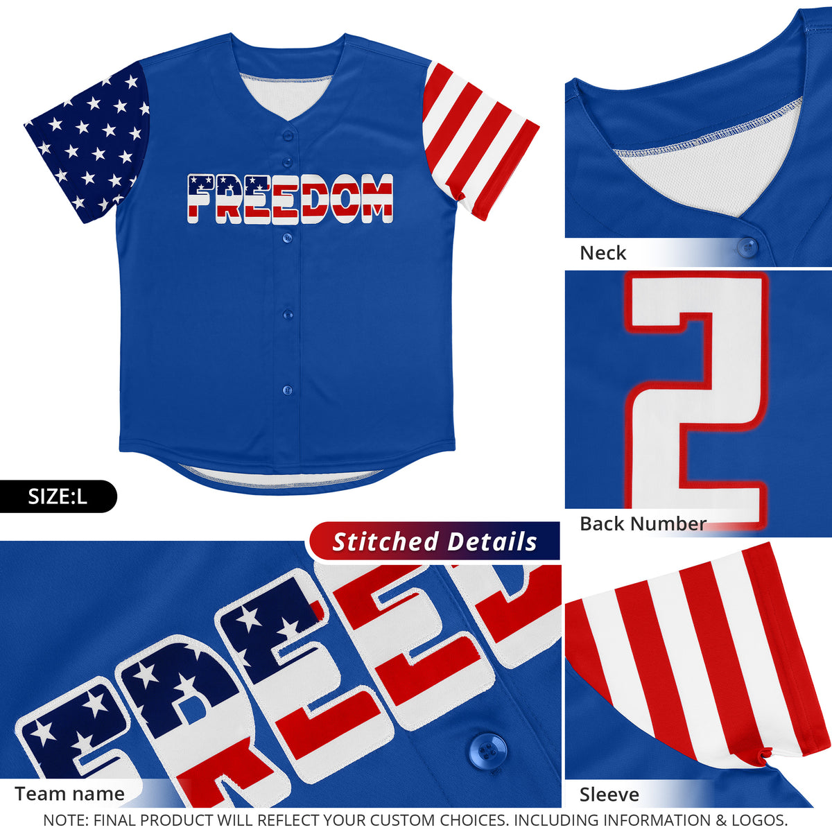 Custom Royal White-Red American Flag Authentic Baseball Jersey