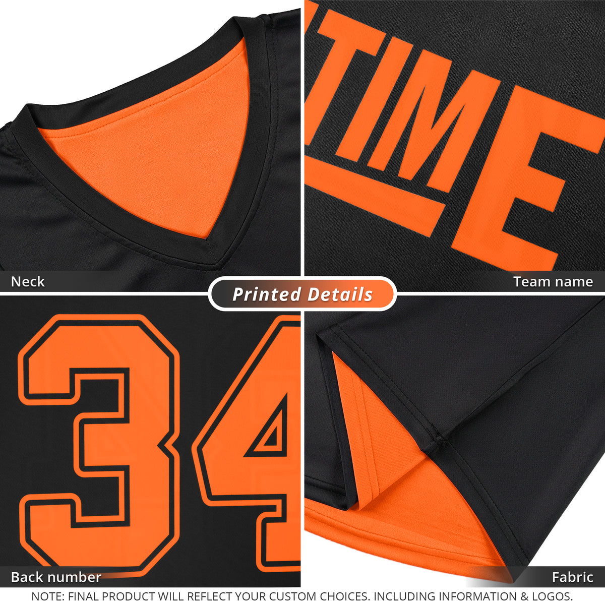 Custom Black Orange  Double Side Tops Athletic Basketball Jersey