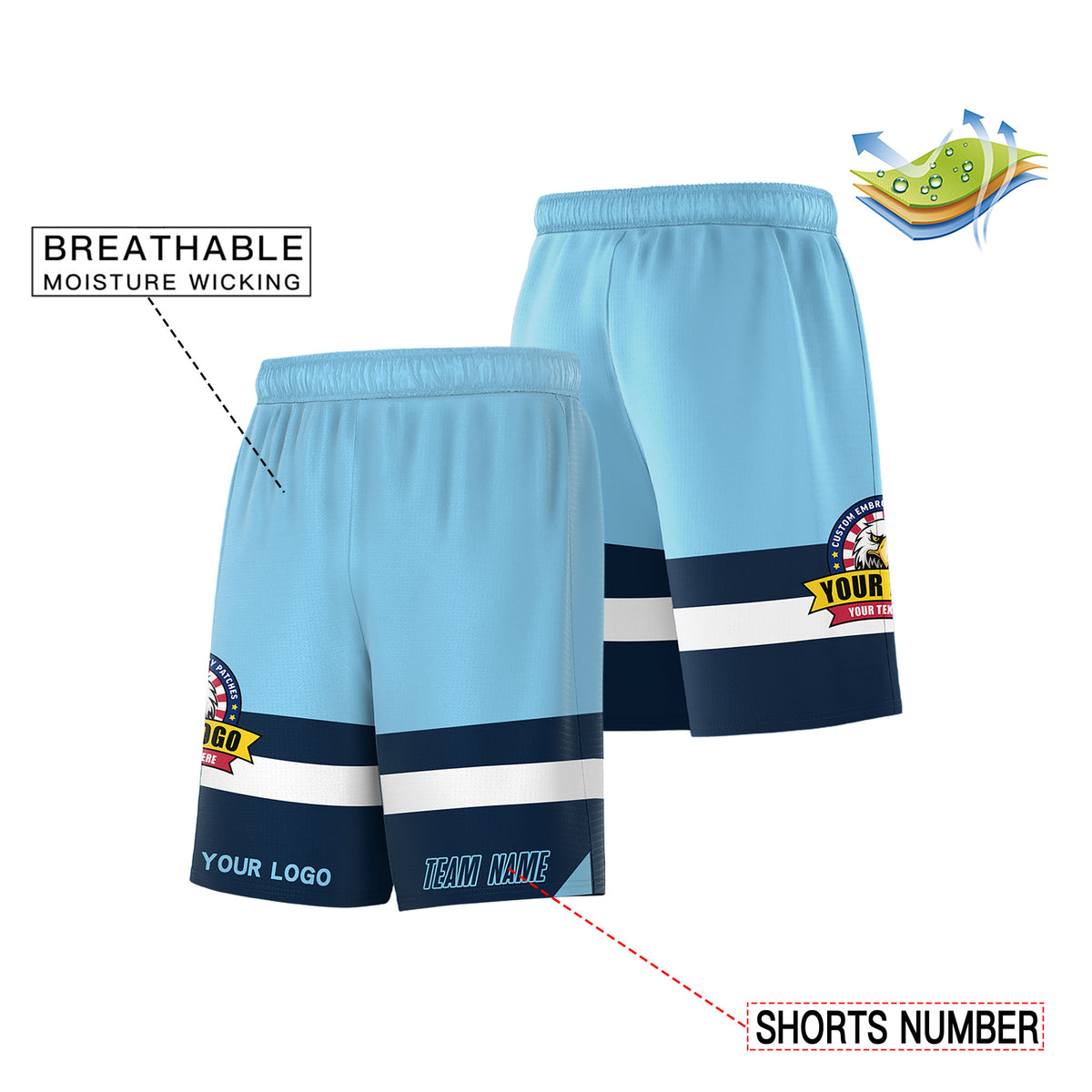Fans-Made | Custom Red Black-Light Blue Basketball Shorts-Arizona Driven – Available for Reorder