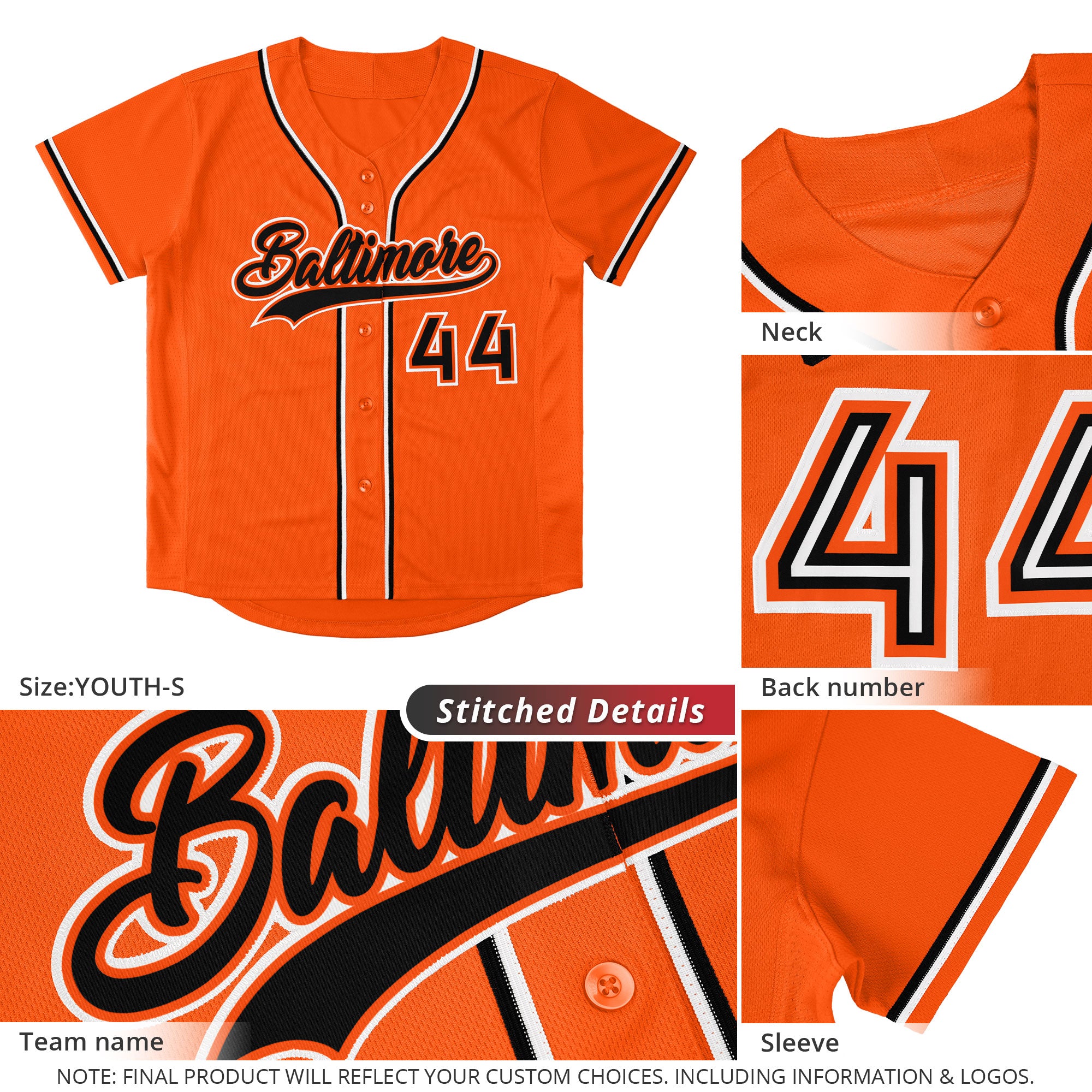 Custom Orange Black-White Classic Style Authentic Baseball Jersey