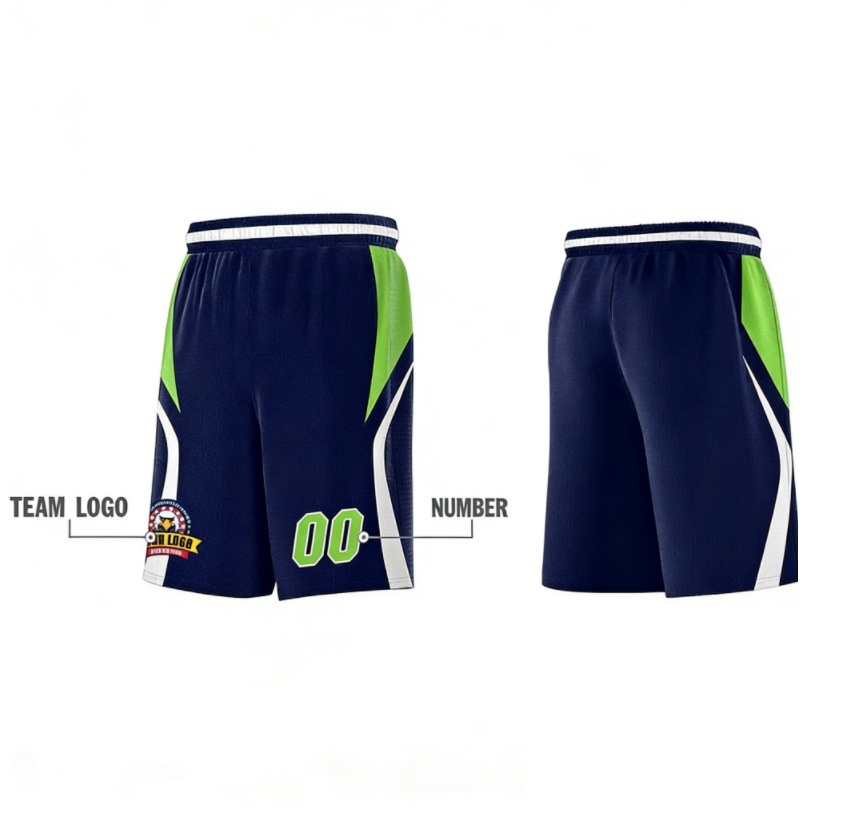 Custom Navy Neon Green Yellow Basketball Shorts for Just ThINK IT