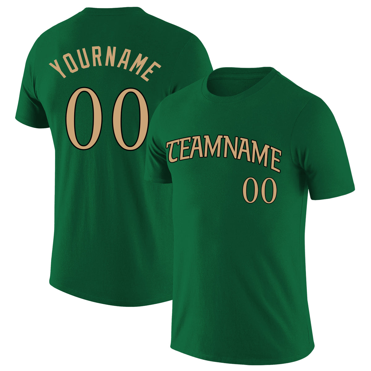 Custom Kelly Green Old Gold-Black Classic Style Crew neck T-Shirts Full Sublimated