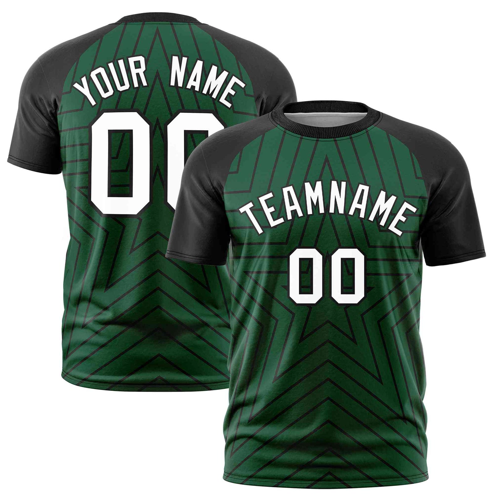 Custom Green Black Personalized Star Pattern Raglan Sleeves Performance T-Shirt