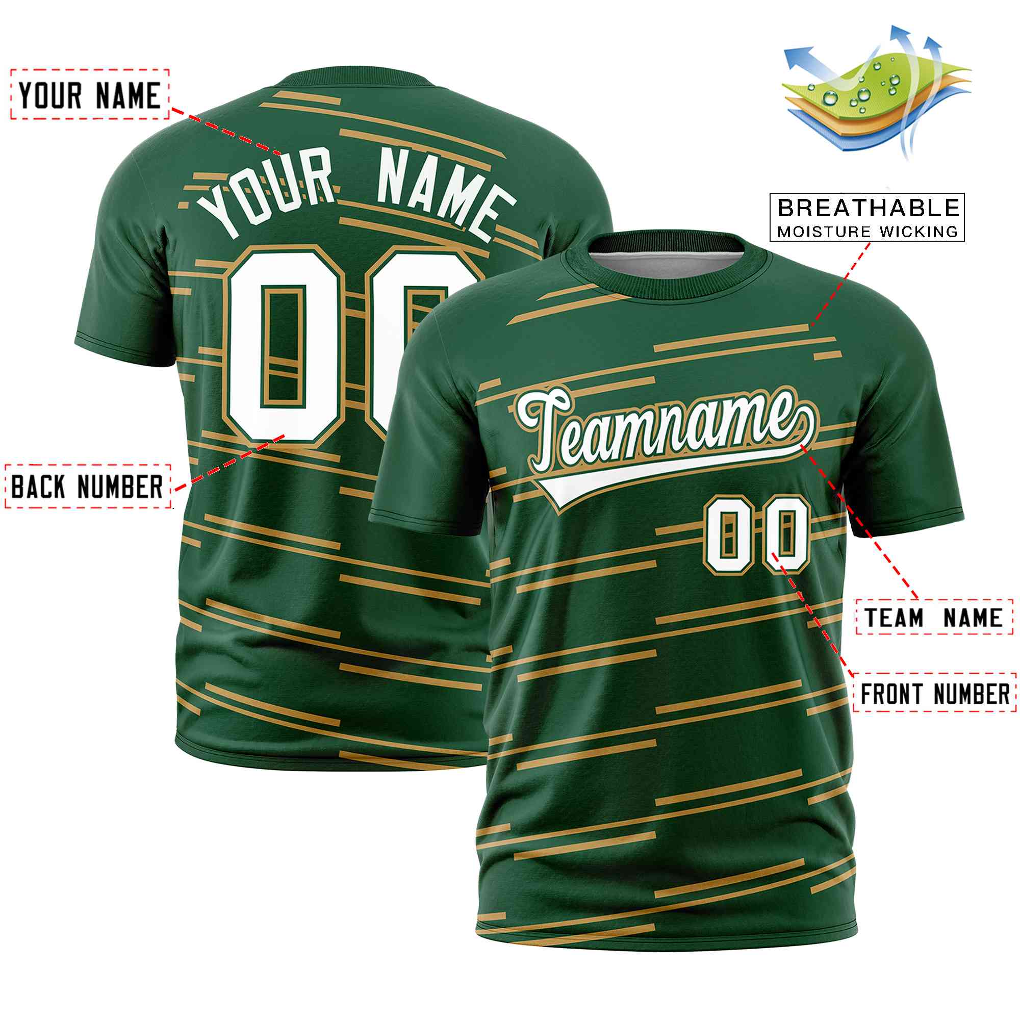 Custom Green Old Gold Personalized Slanting Line Graffiti Pattern Performance T-Shirt
