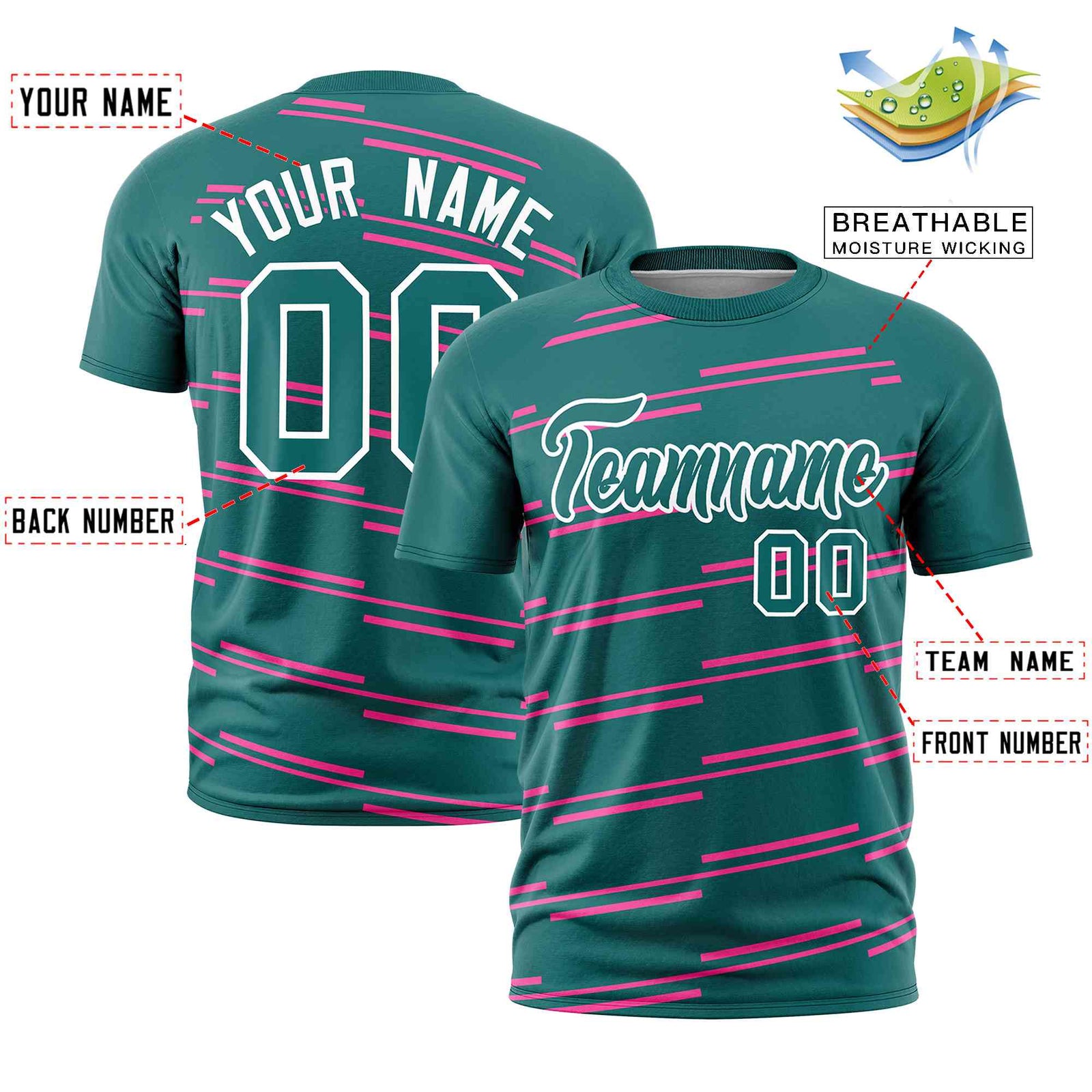 Custom Aqua Pink Personalized Slanting Line Graffiti Pattern Performance T-Shirt