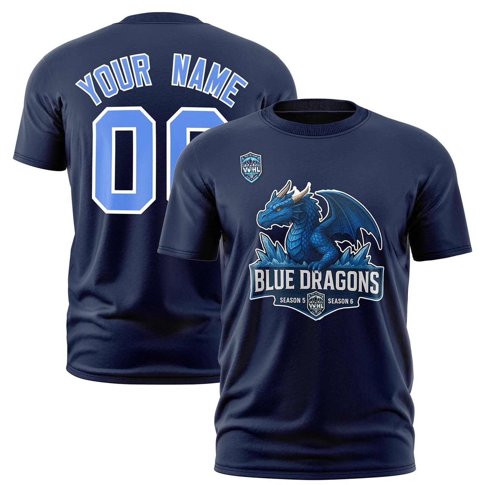 VVHL Navy Powder Blue-White S7-blue-dragons-1 T-Shirt