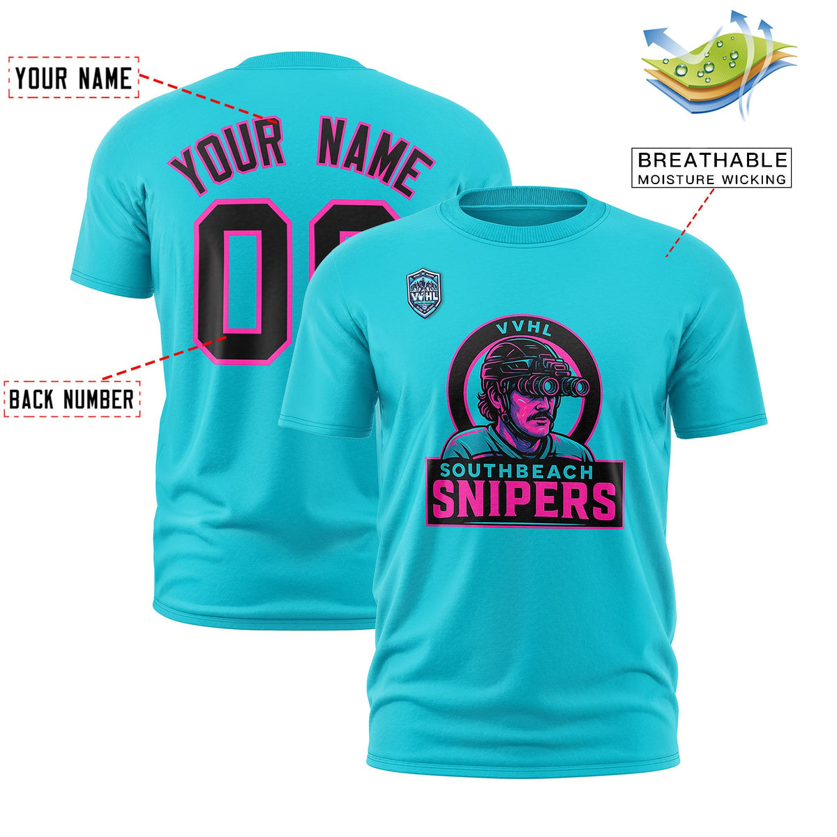 VVHL Sky Blue Black-Pink S7-Southbeach-snipers-1 T-Shirt