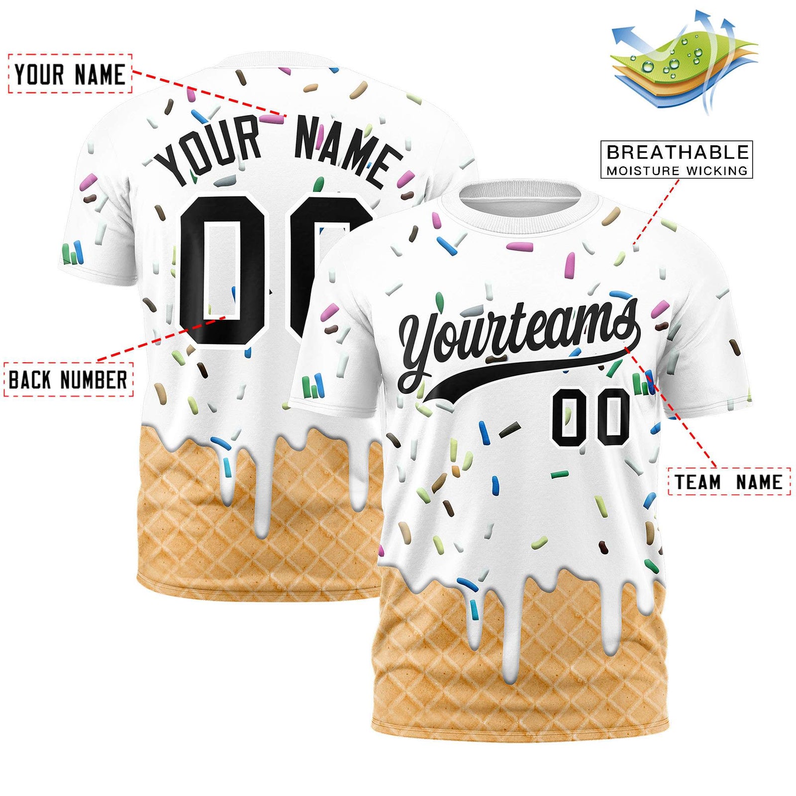 Custom White Ice Cream Cone Graffiti Pattern Fashion Authentic T-Shirt
