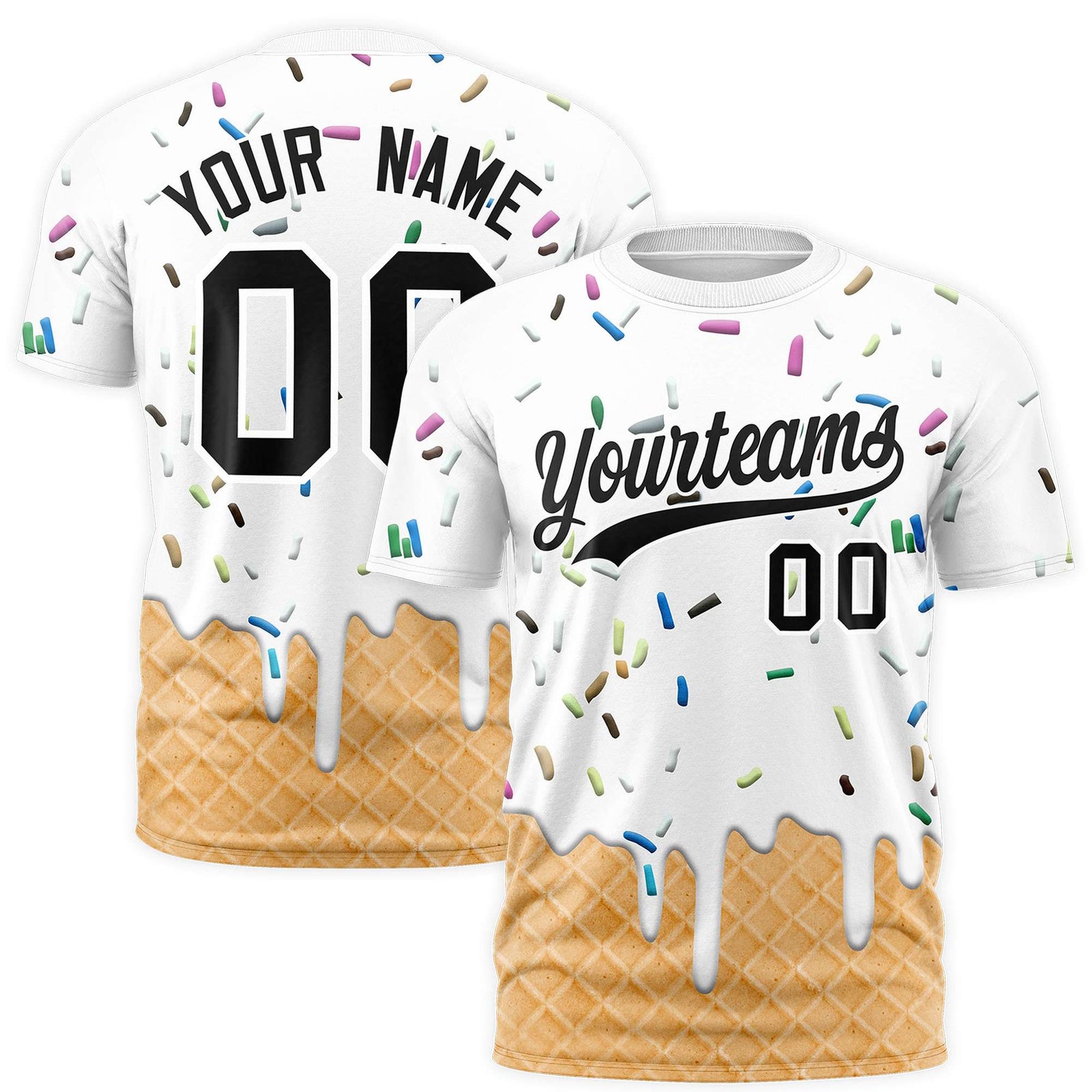 Custom White Ice Cream Cone Graffiti Pattern Fashion Authentic T-Shirt